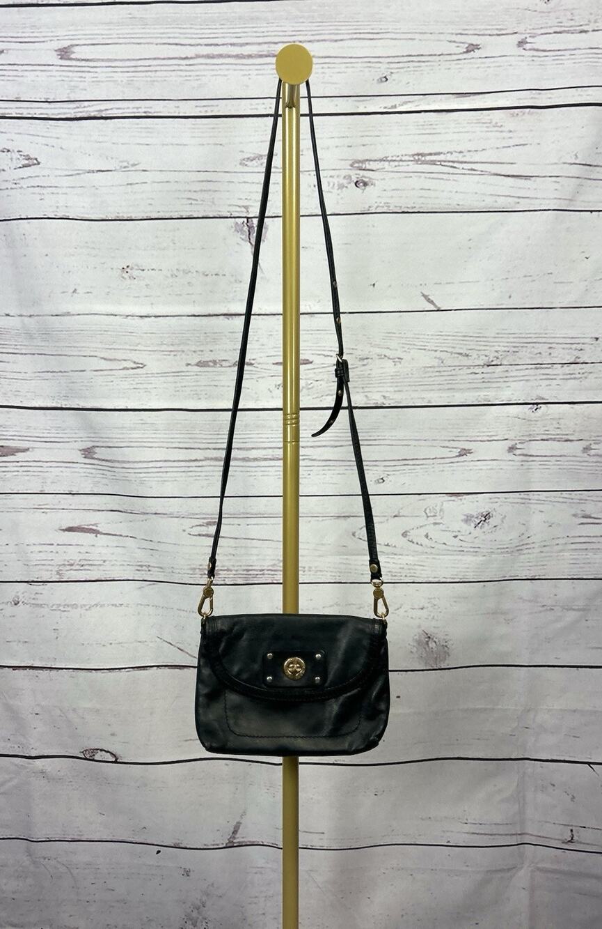 Marc by Marc Jacobs Black Leather Turnlock Crossbody Shoulder Bag Gold Hardware